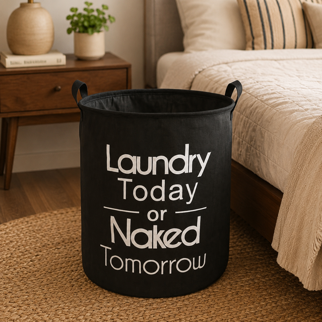 Cesta Para Ropa Plegable Con Asas Negro Detalle