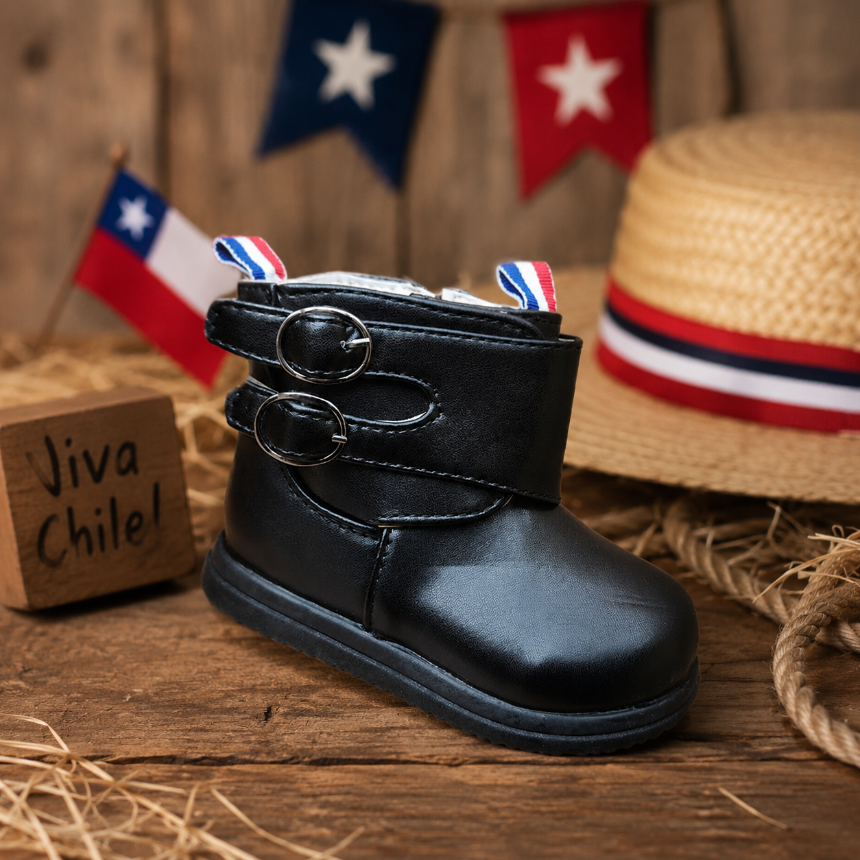 Zapato Botín Huaso Niño Suela Plana - Vista Lateral