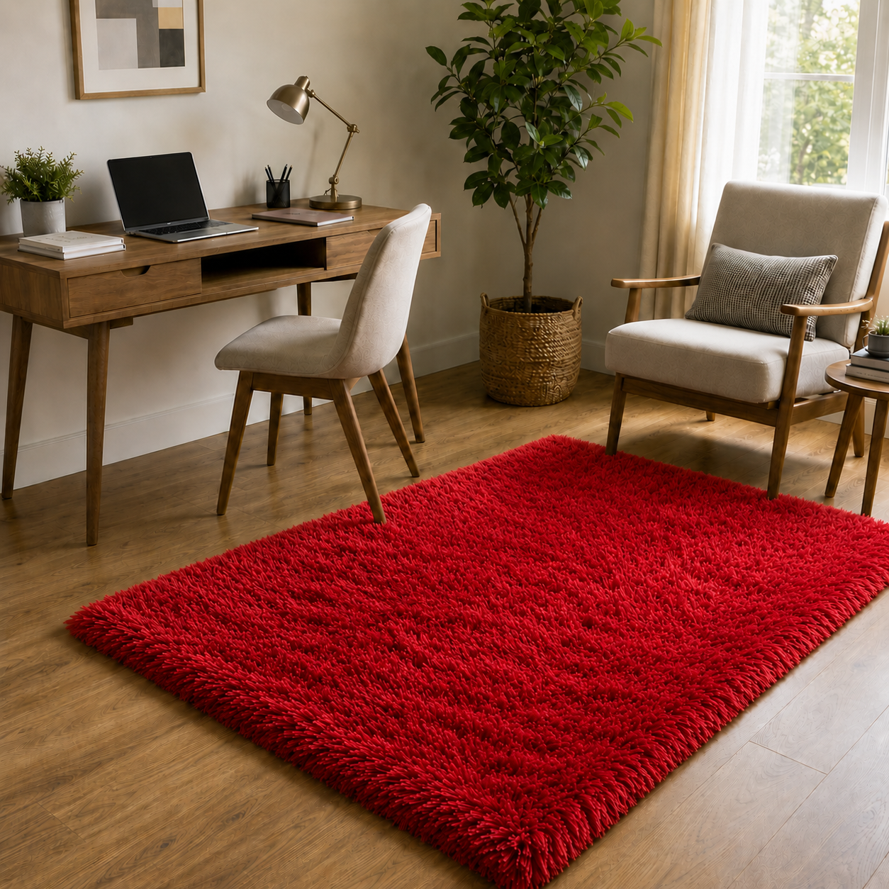 Alfombra Peluda Roja Decoración de Interior