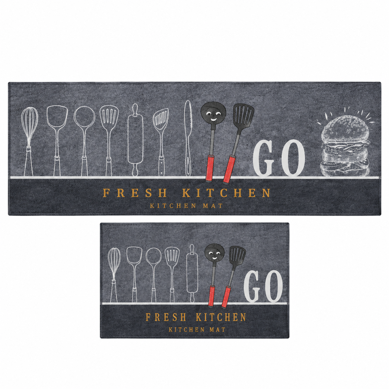 Set 2 Alfombras De Cocina Gris Oscuro