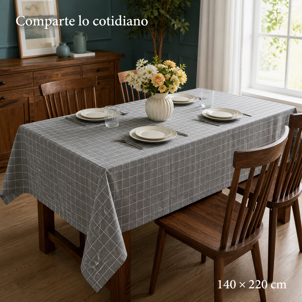Mantel Rectangular Gris en Almuerzo Familiar