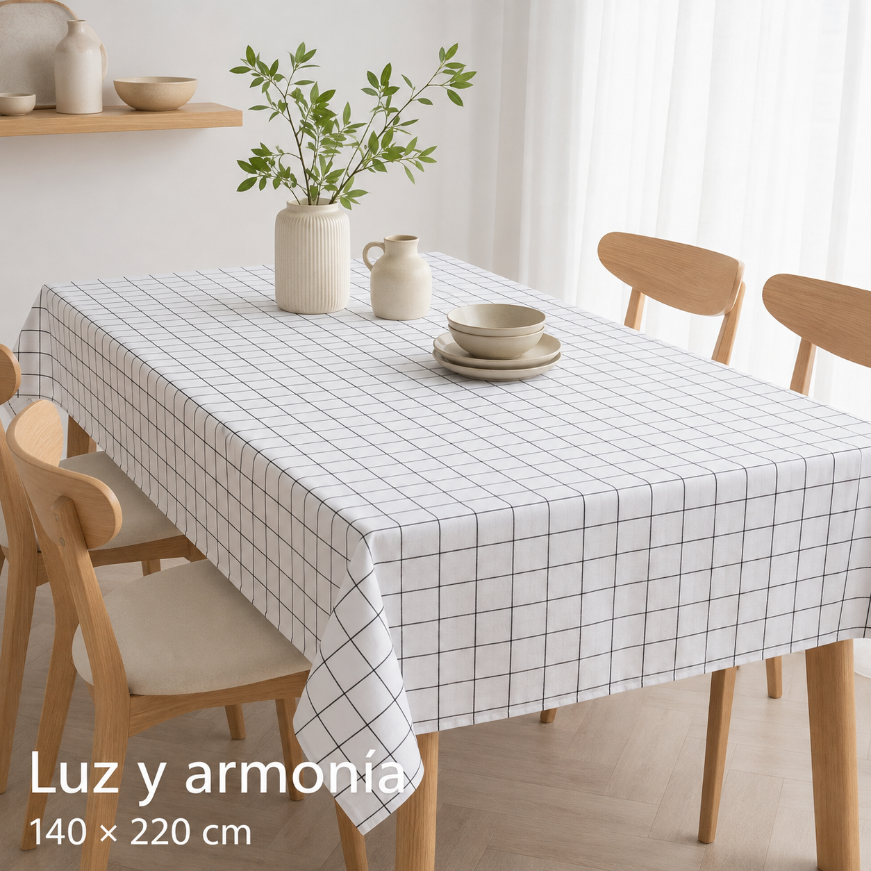 Mantel Rectangular Blanco en comedor luminoso