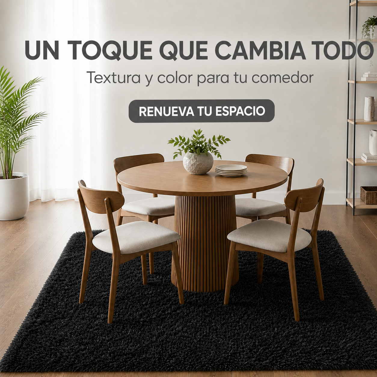 Alfombra Shaggy Negro Antideslizante