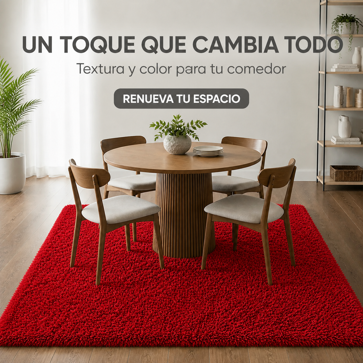Alfombra Shaggy Rojo en Espacio Interior
