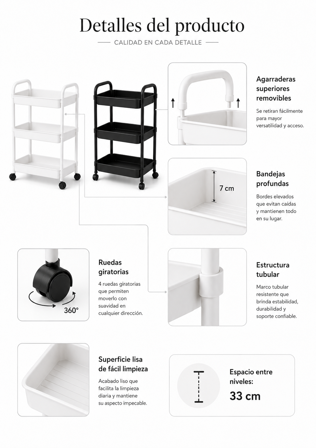 Organizador Con Rueda 3 Niveles Blanco Plástico