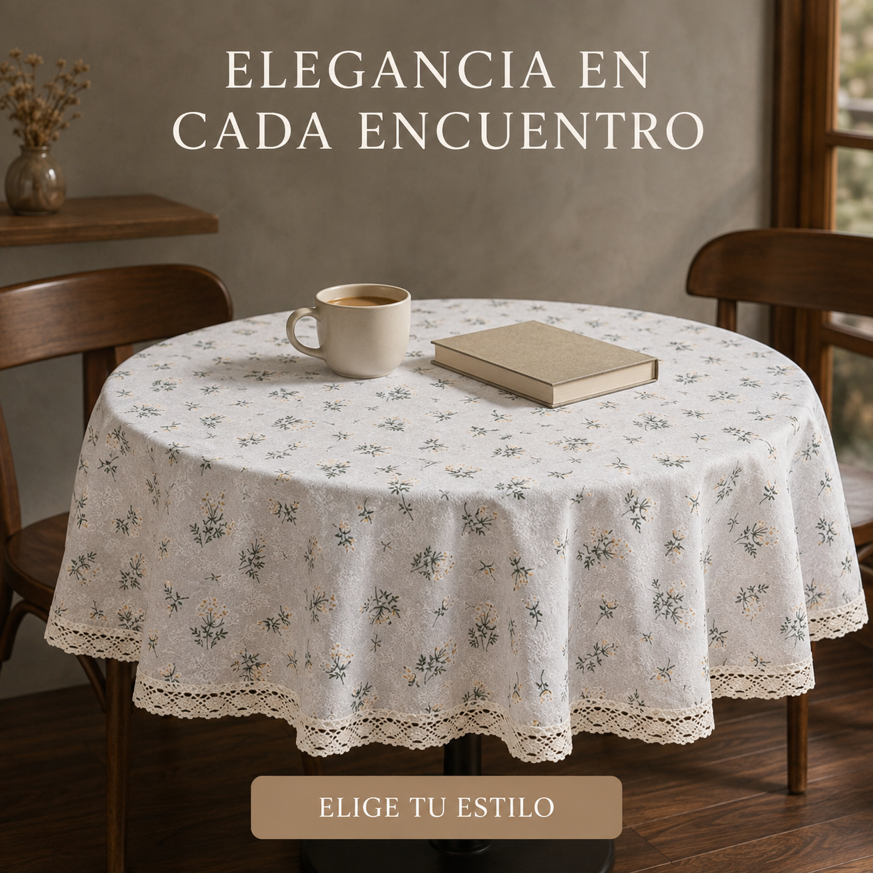 Mantel decorativo redondo en mesa de café