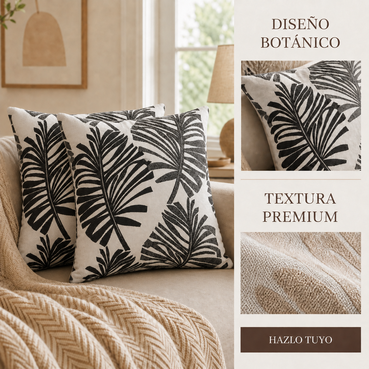 Fundas para cojin Elegantes Design Hojas Negro - Detalle de Textura