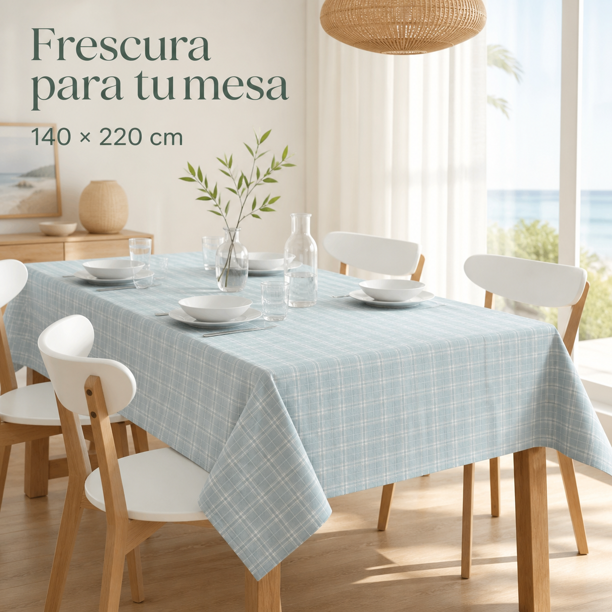 Mantel Rectangular Celeste en Comedor