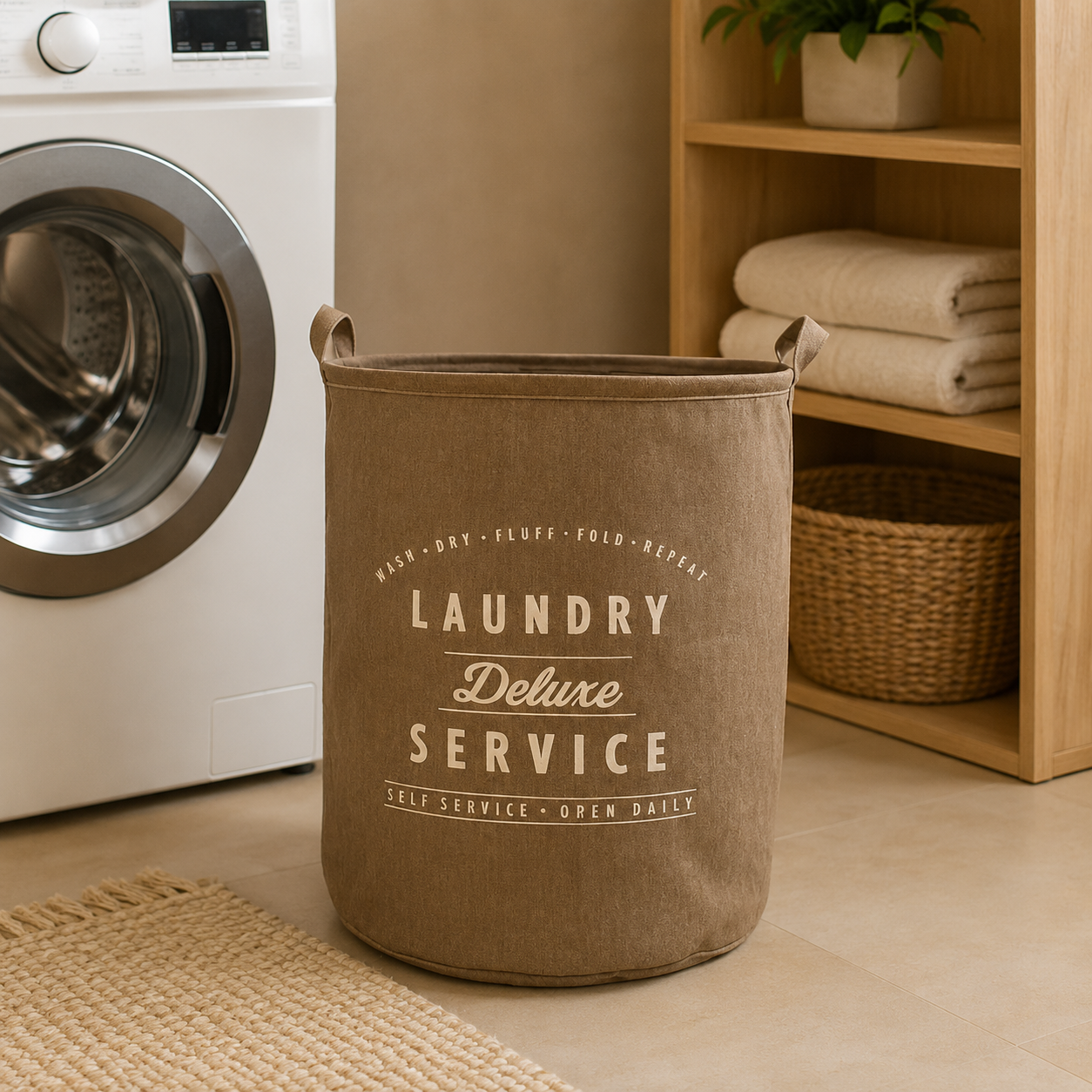Cesta Para Ropa Plegable Con Asas Marron Uso