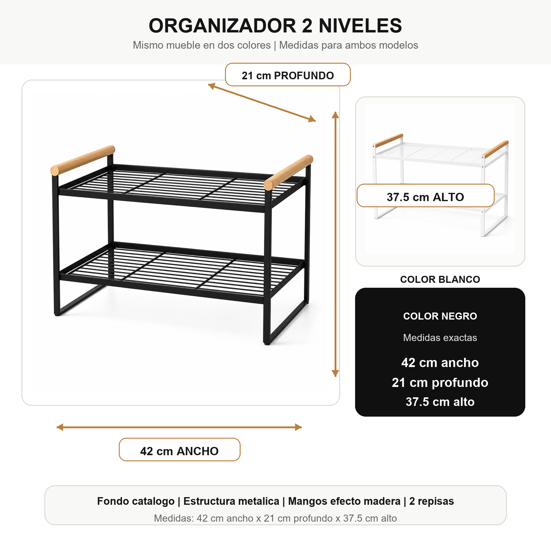 Organizador de Espacios 2 niveles Metalico Negro - Vista Principal