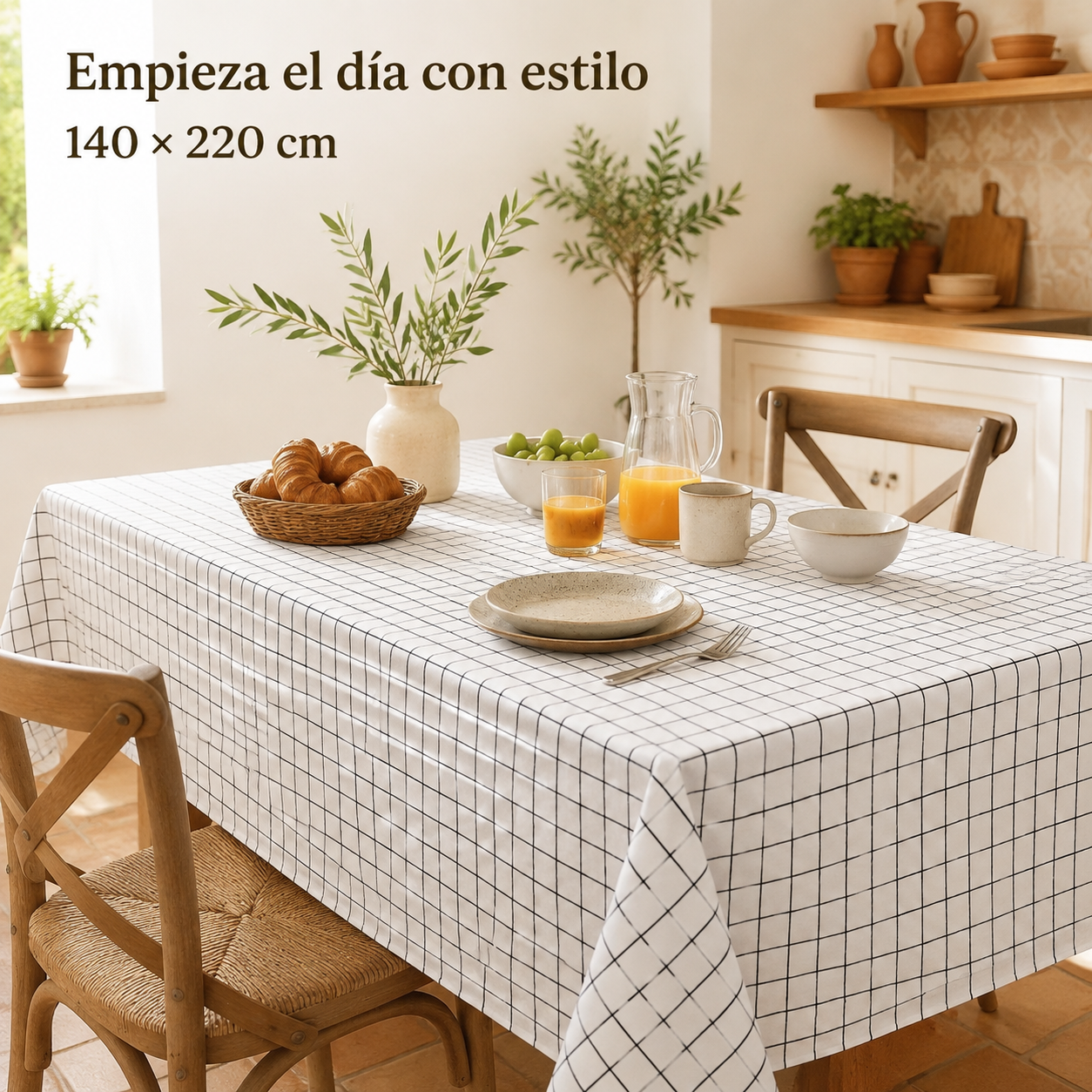 Mantel Blanco en mesa de desayuno