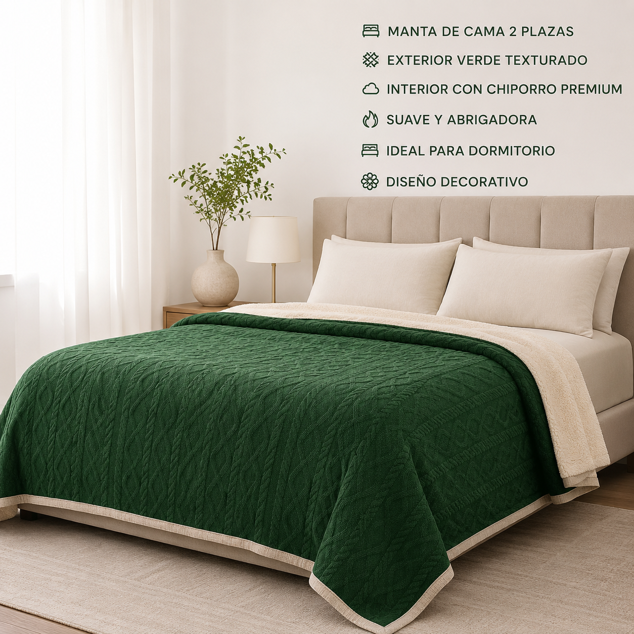 Manta Suave Diseño Geométrico Verde Oscuro 2 Plazas