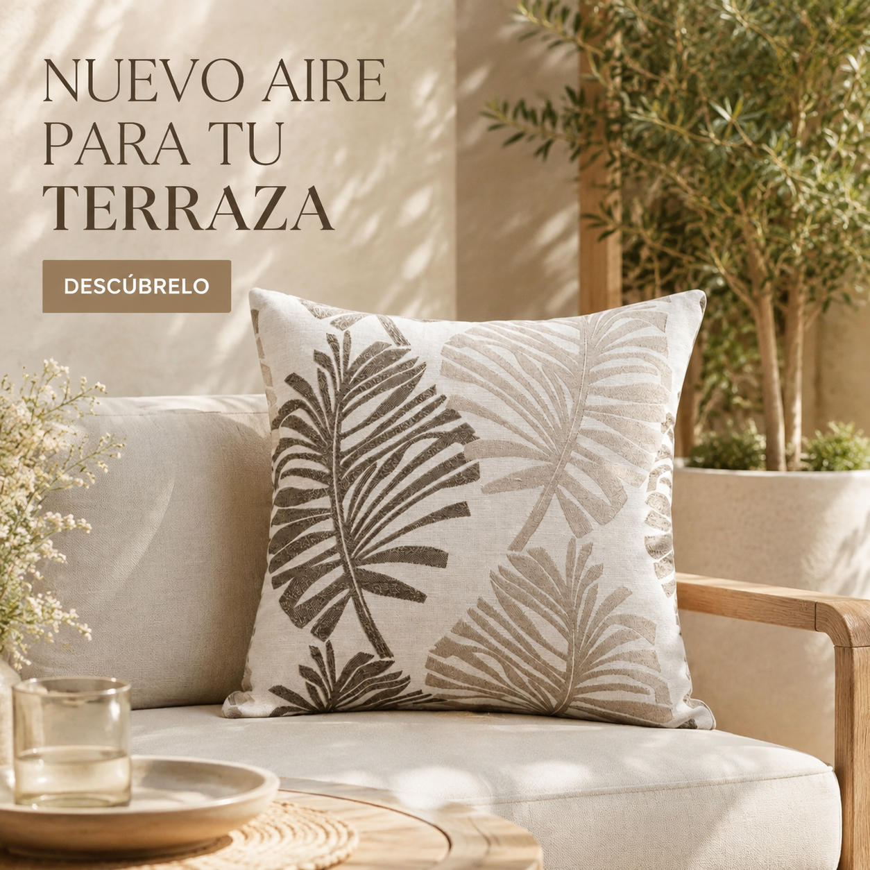 Funda para cojín diseño hojas gris ambiente