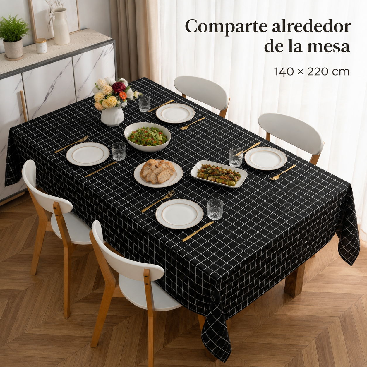 Mantel Rectangular Negro en almuerzo familiar