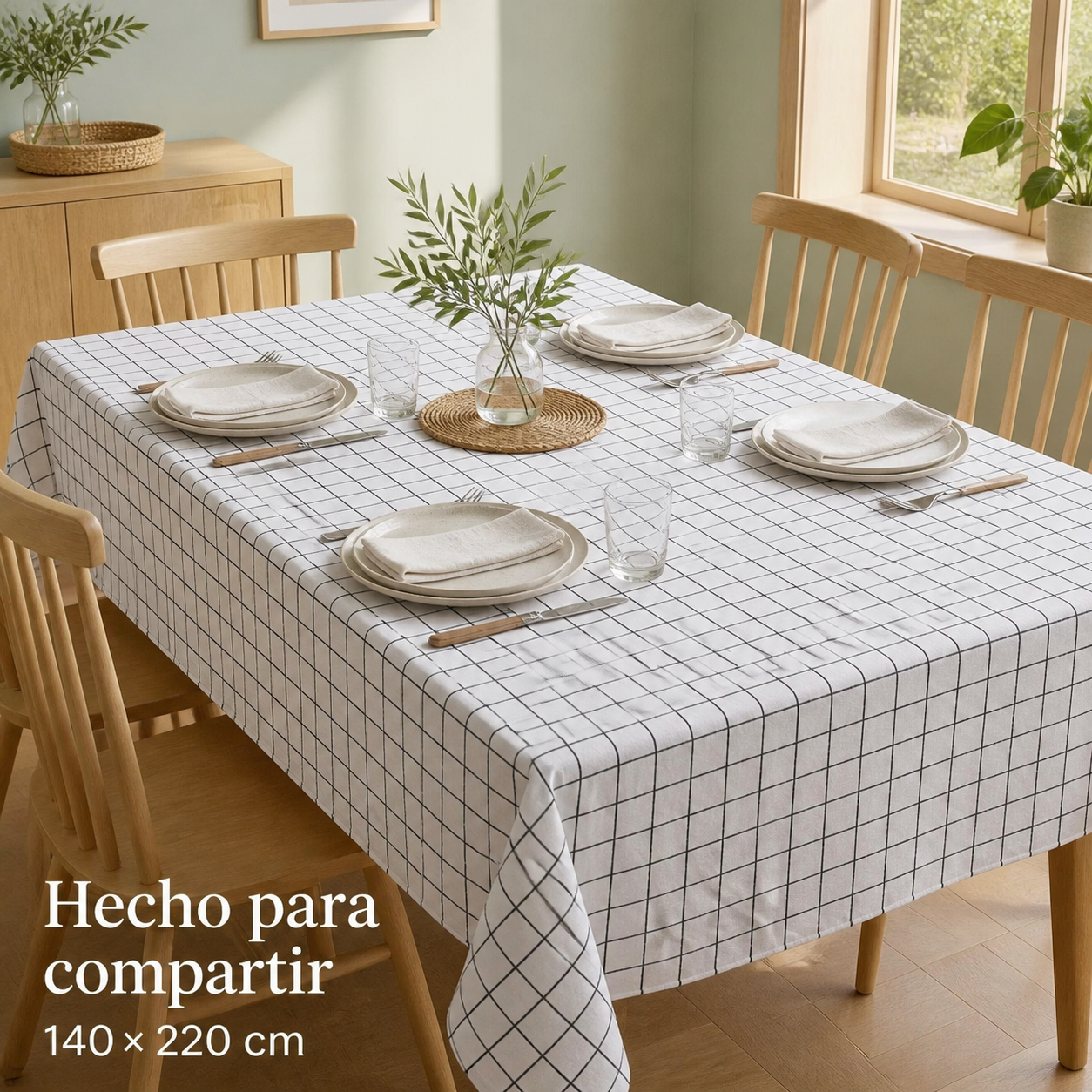 Mantel Rectangular Blanco en almuerzo familiar