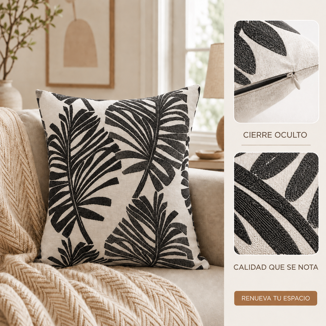 Fundas para cojín Elegantes Diseño Hojas Negro