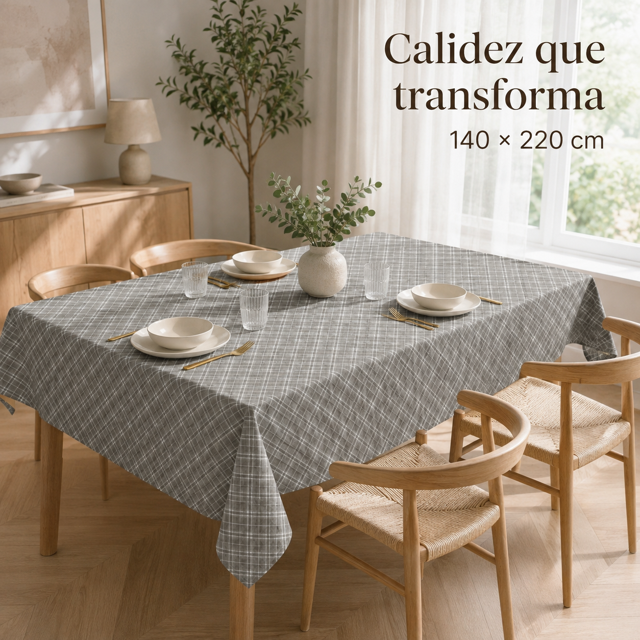 Mantel Rectangular Gris en Comedor