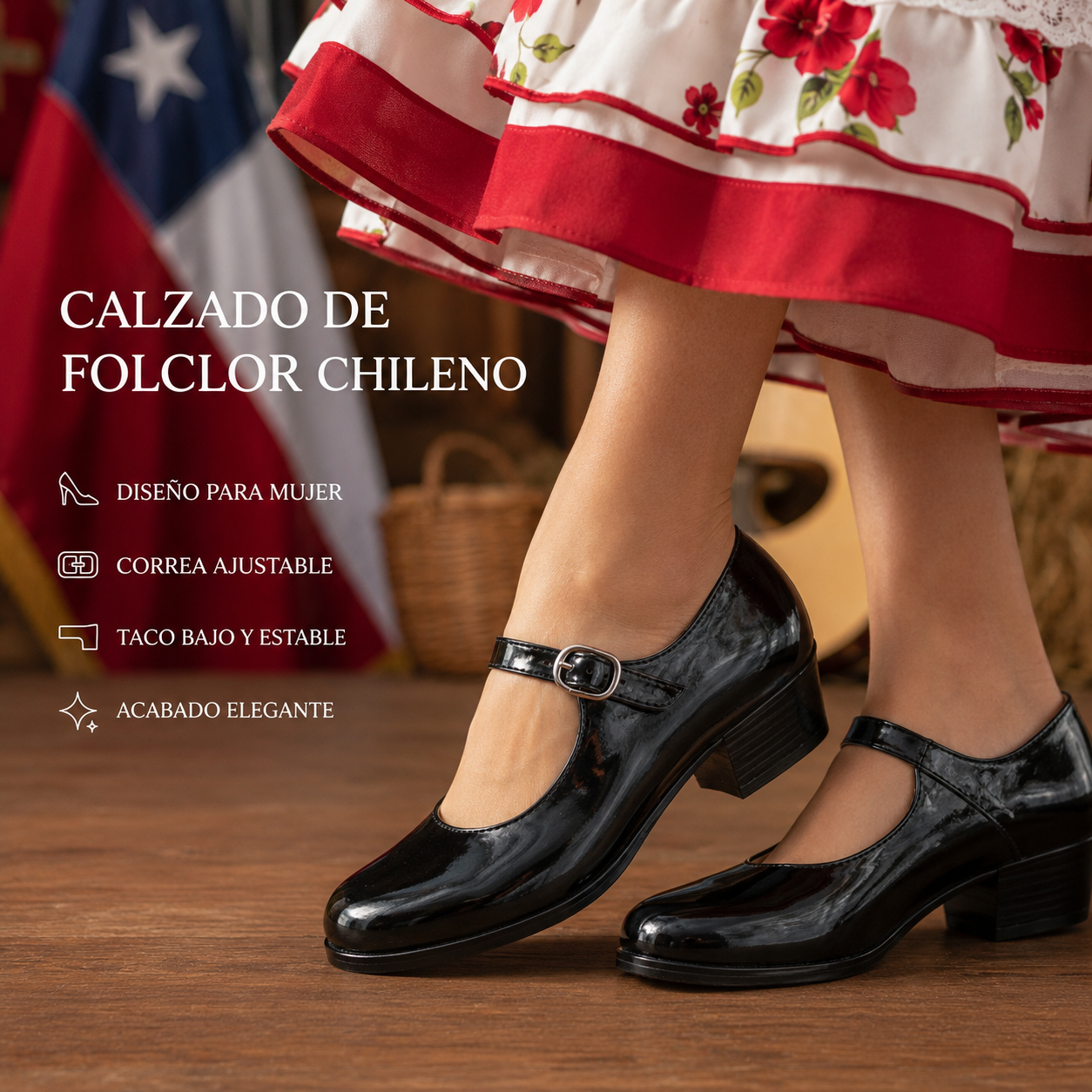 Zapatos Folclóricos Mujer Negro Charol Vista Lateral