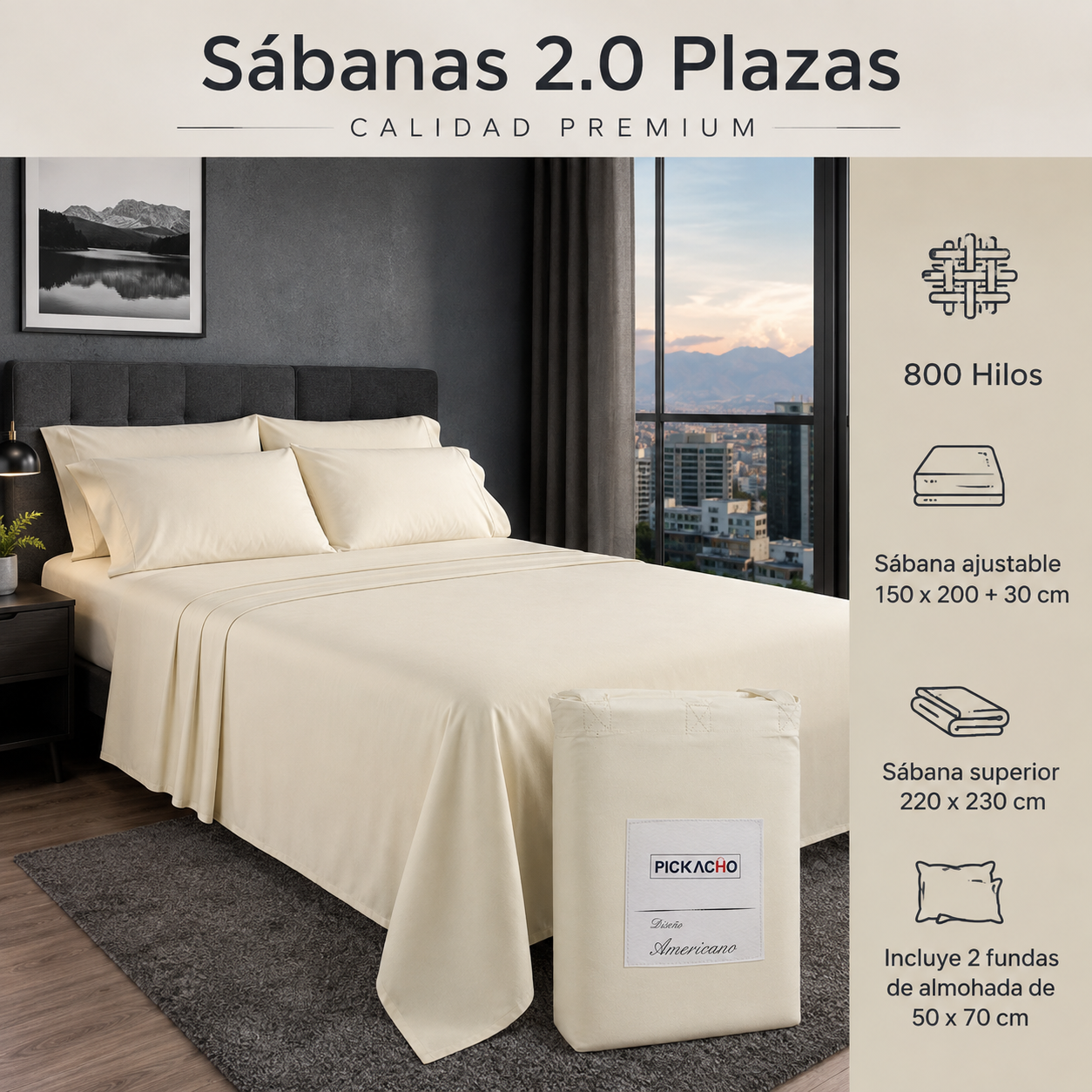 Juego de Sábanas Signature Crema 2 Plazas