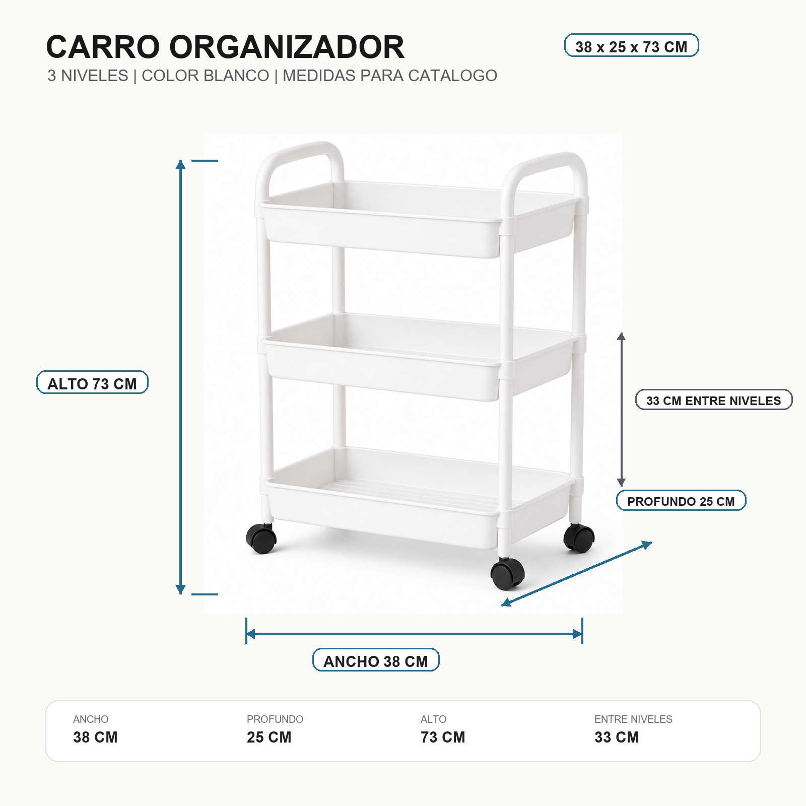 Organizador Con Rueda 3 Niveles Negro Plastico