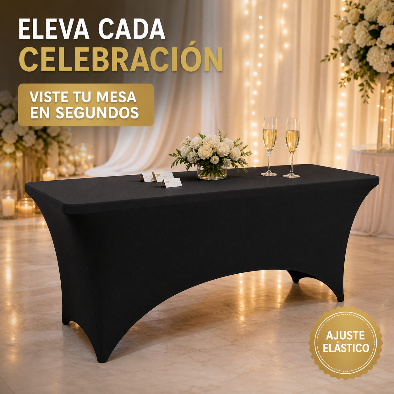 Mantel Elástico Negro Vista Lateral