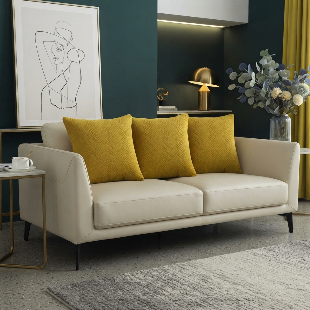Funda Decorativa Plush Amarillo en sala de estar