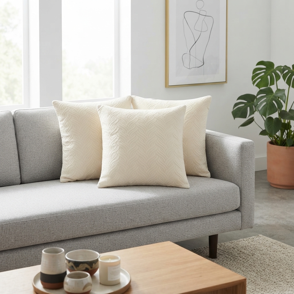 Funda Decorativa Plush Blanca en ambiente de hogar
