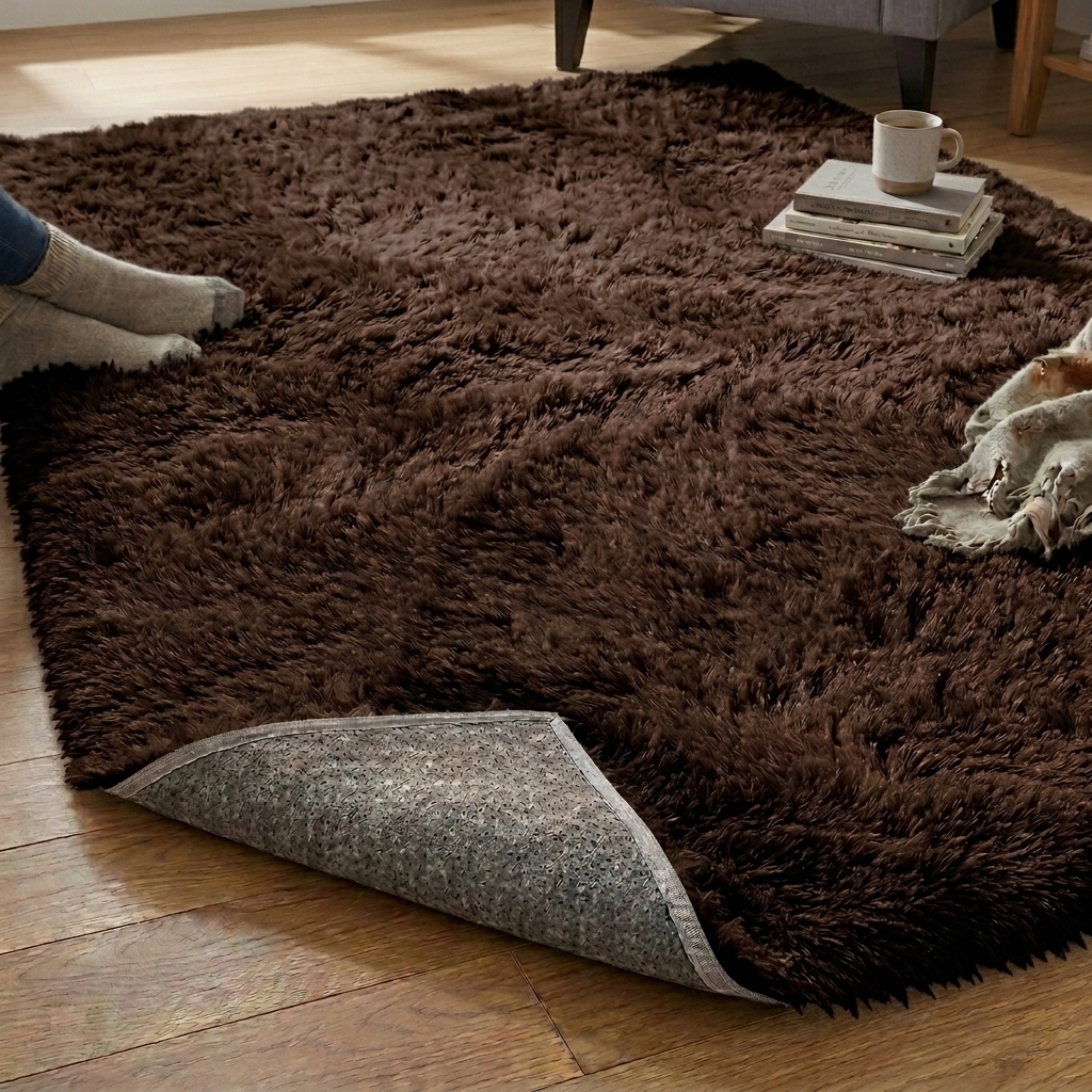 Alfombra Decorativa Estilo Shaggy Color Café 150x200