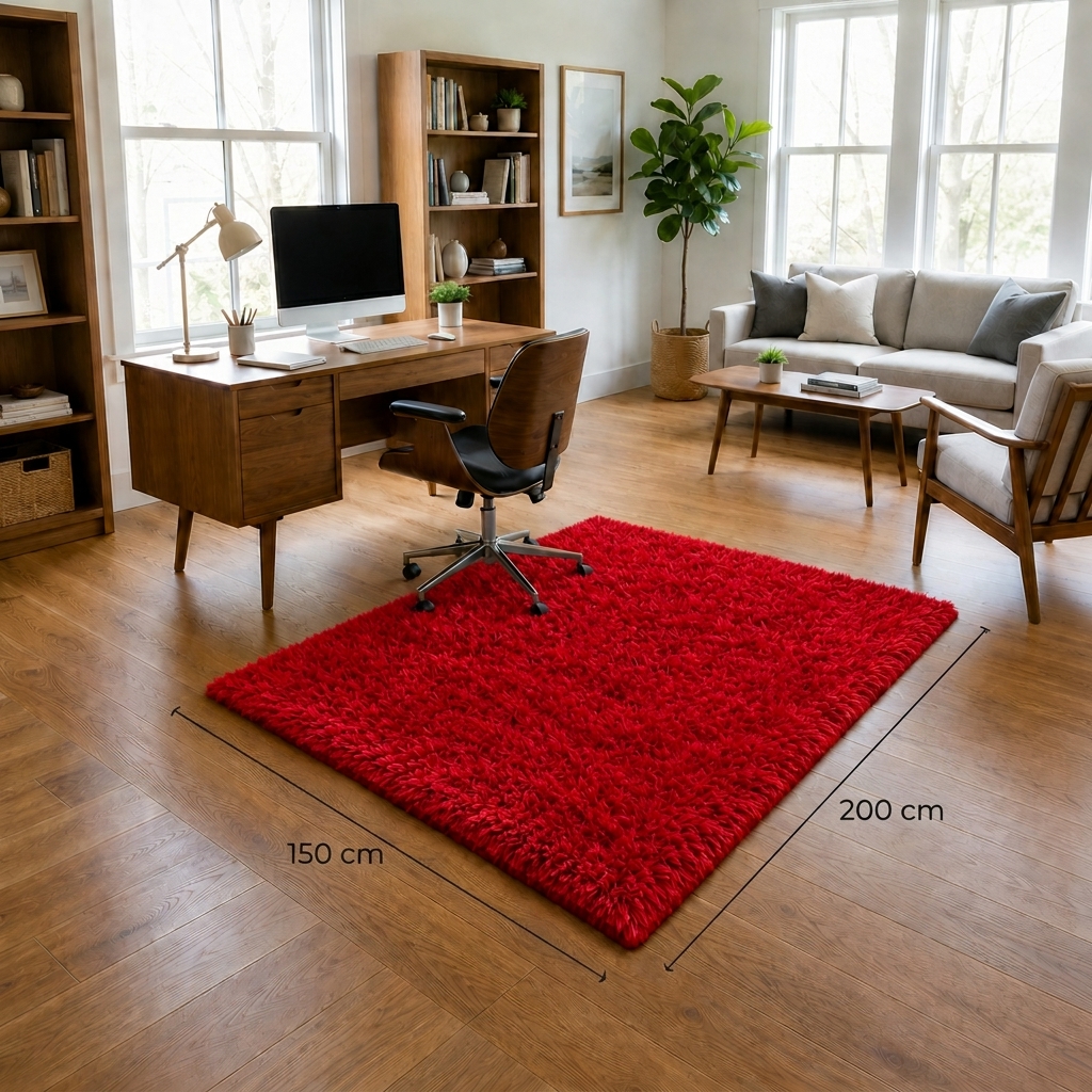 Alfombra Peluda Color Rojo Decorativa 150x200 cm